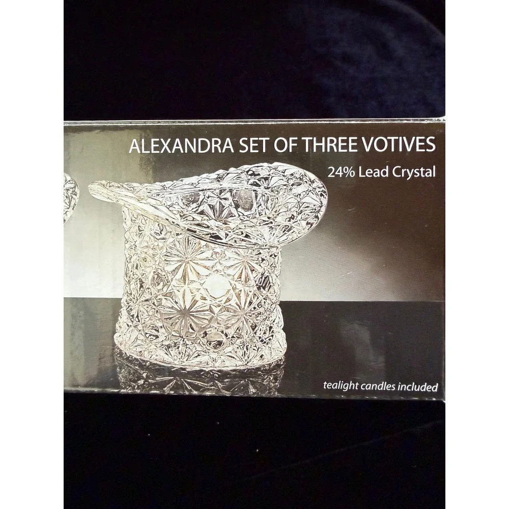 Vintage Alexandra 24% Lead Crystal Top Hat Votives Set Candle Holders New in Box